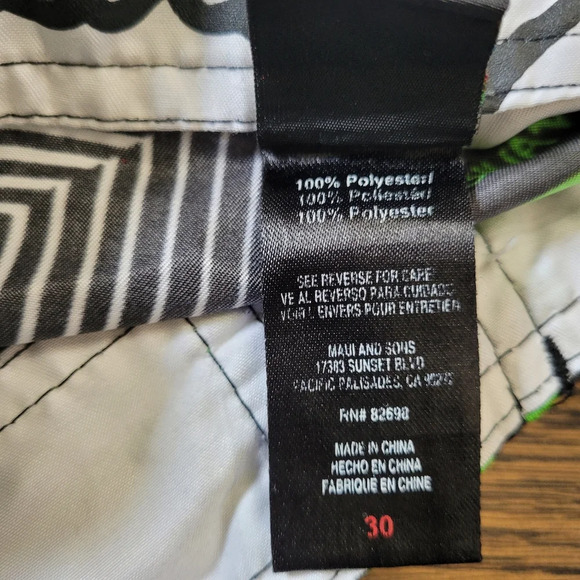 Maui and Sons Green Black White Striped Geometric Board Shorts Size Men's 30 - Picture 10 of 10